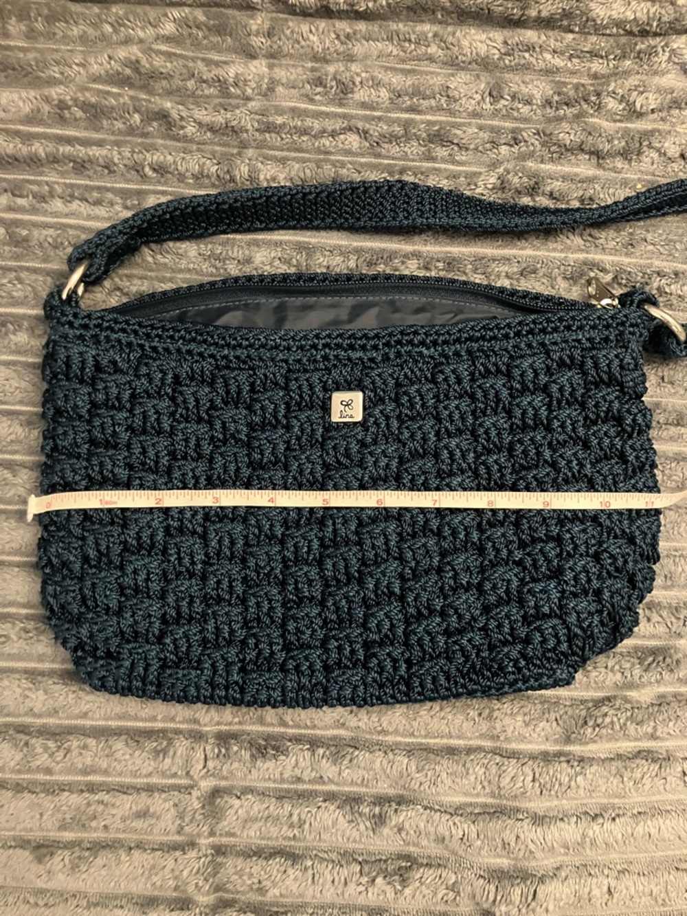 Lina Navy Blue Crochet Mini Shoulder Bag - Picture 9 of 12